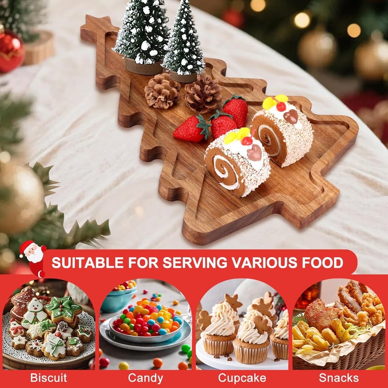 Gtencemen Acacia Wood Christmas Tree Tray - Decorative Serving Platter, Festive Plate, Xmas Dish & Wooden Charcuterie Board for Holiday Gift, Cheese, Fruit, Veggie & Cookie, Food, Snack, 16” x 10” - Image 4